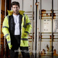 Winter Quilted Hi Vis Reflective Work Safety Parka Jacket Coat with Adjustable Hood